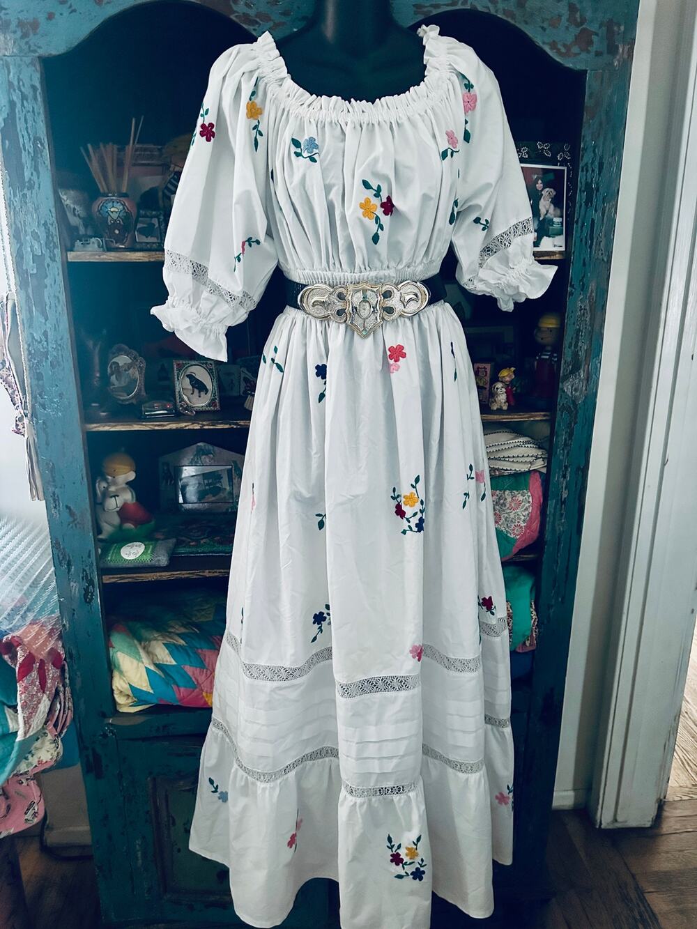 NWT MI GOLONDRINA $698 ROSALIA ARROYO EMBROIDERED MAXI DRESS M